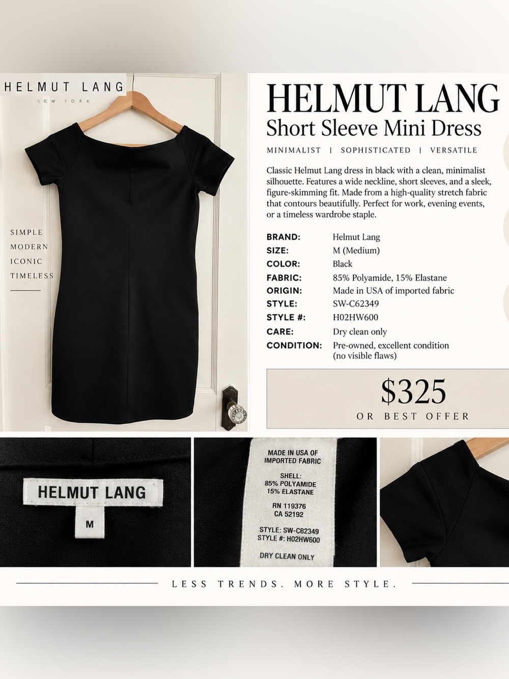 Helmut Lang Black Short-Sleeve Mini Dress